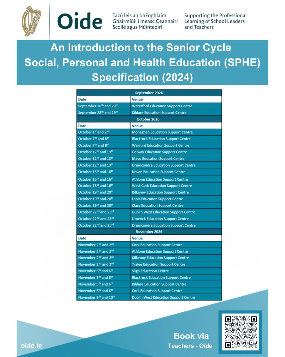 eckilkenny's tweet photo. Two-day Professional Learning for Senior Cycle SPHE Teachers.

To register, click the following link and search up SCSPHE: https://t.co/DGQ56FCnti

#Oide #SPHE #EducationIreland #KilkennyEducationSupportCentre #KESC https://t.co/GZRUM2JsZj