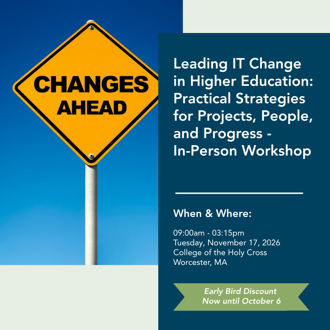 NERCOMP's tweet photo. Tomorrow is the last day for early bird rates for our interactive in-person workshop on Leading IT Change in Higher Education. 
Learn more and register here: https://t.co/VyVTs8SdZX https://t.co/b4DPyoJYFT