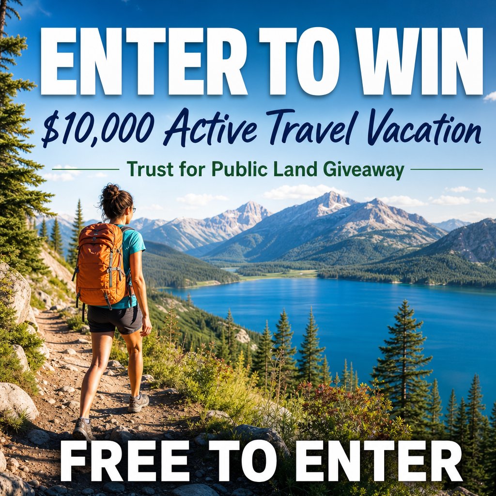 SweepsAdvantage's tweet photo. Adventure is calling! 🌿 Enter Trust for Public Land’s giveaway for a $10,000 Active Travel Vacation! Who’s your adventure buddy? Free to enter. Florida &amp; New York residents are not eligible. Click for details &amp; to enter:
https://t.co/0RHTGVzodK https://t.co/TjbK61Wel2