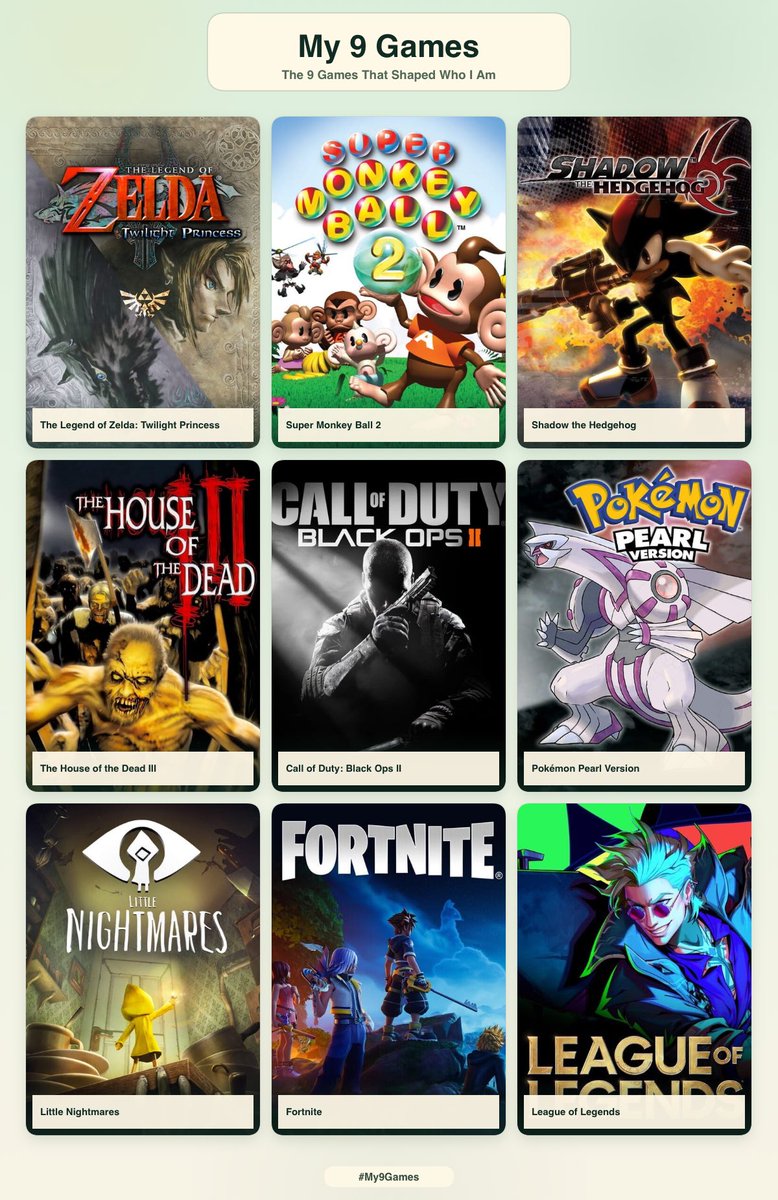 Tolkiyo_'s tweet photo. My 9 games that molded me into and inting monster :3 https://t.co/h7SvSweKcJ