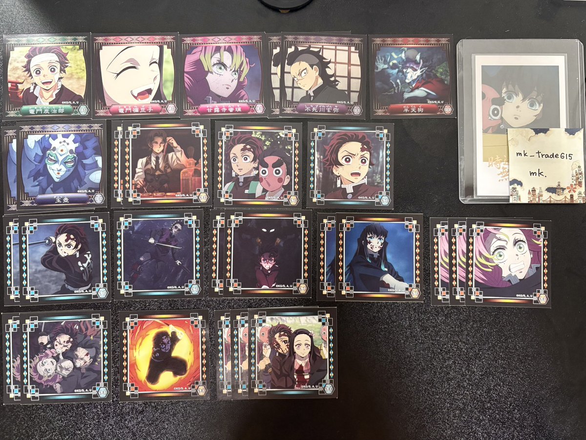mk_trade615's tweet photo. 〈交換・讓渡〉
鬼滅の刃　シール烈伝3　ビックリマンチョコ　にふぉるめーしょん

讓……画像1〜7
求……画像8　無一郎　有一郎　小鉄　>　1枚20円+送料
(にふぉるめーしょんは50円)

条件はツリーにて

郵送希望
検索からでもお気軽にお声掛けください https://t.co/fnEr1xDpkR
