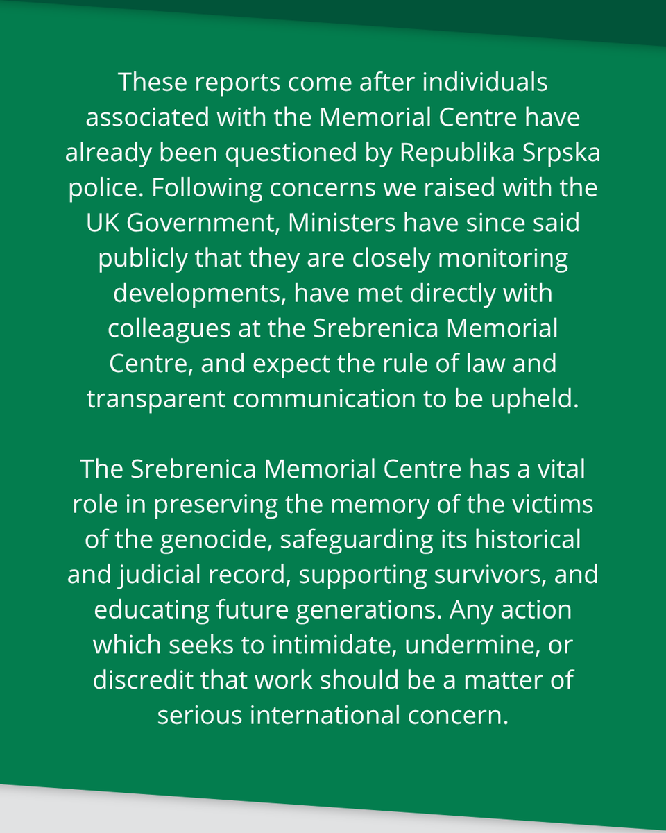 SrebrenicaUK's tweet photo. Remembering Srebrenica UK is deeply concerned by the statement issued by @suljagicemir1, Director of the Srebrenica Memorial Centre, warning of a possible police operation against the Centre and further action against him personally. https://t.co/G3Pq4lrDmV