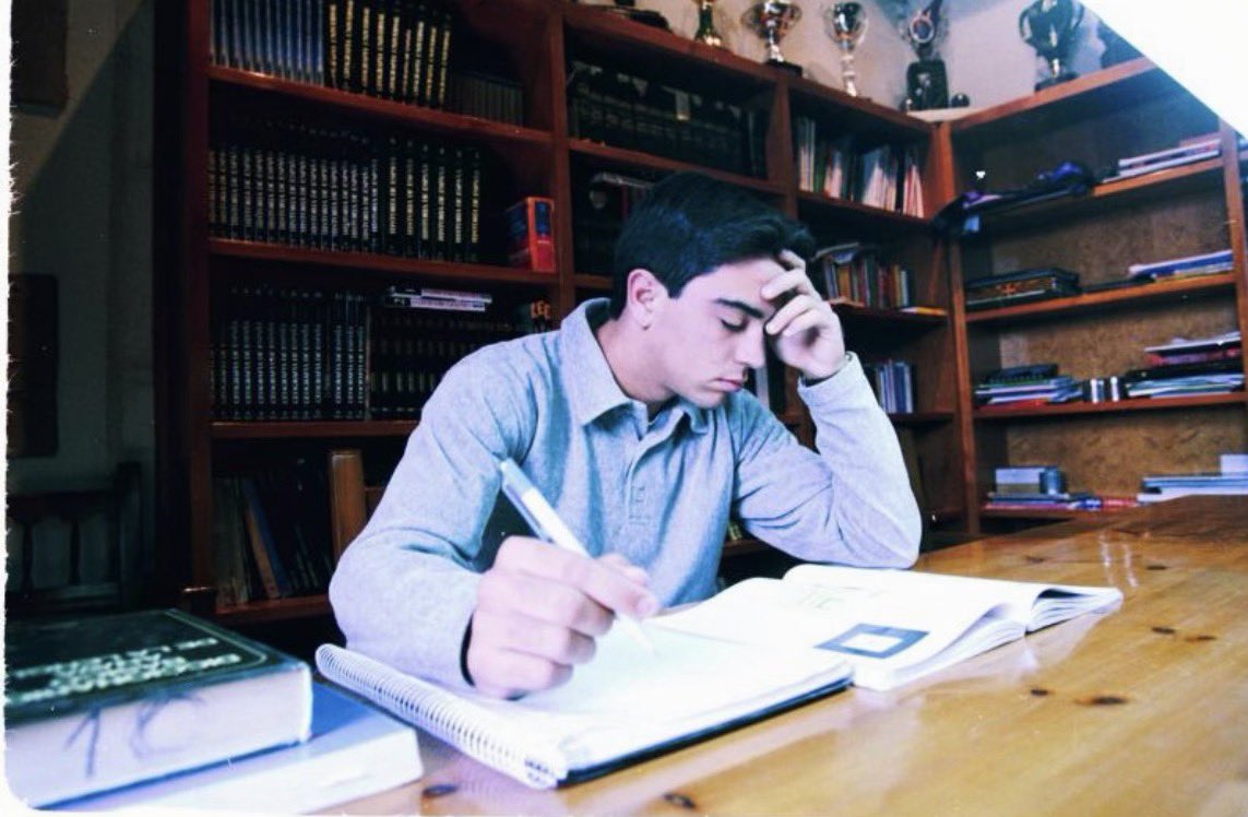 Barca_Archive's tweet photo. Xavi Hernández studying during his time at La Masia, 1997. https://t.co/wY52knKsaO