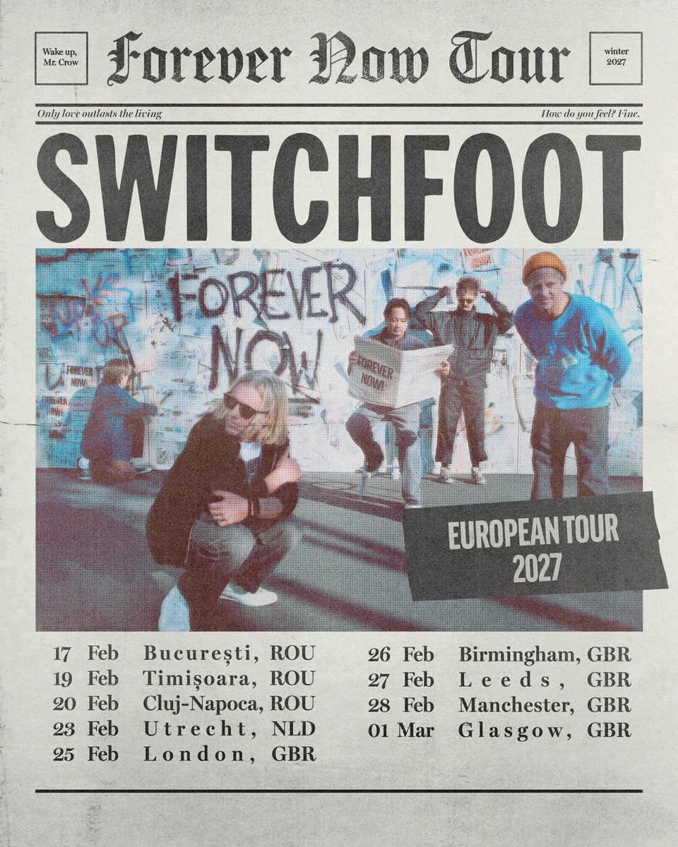 switchfoot's tweet photo. Europe has always held a special place in our hearts. It was where we went on our real first tour, (sleeping on the park benches in london to save enough money to go surf France!) 

What a joy to head back to Europe to bring our new album overseas- the first time Forever Now will be played outside of the Americas! 

Artist pre-sale starts this Wednesday 9.30 at 10am local using code: ABSOLUTION