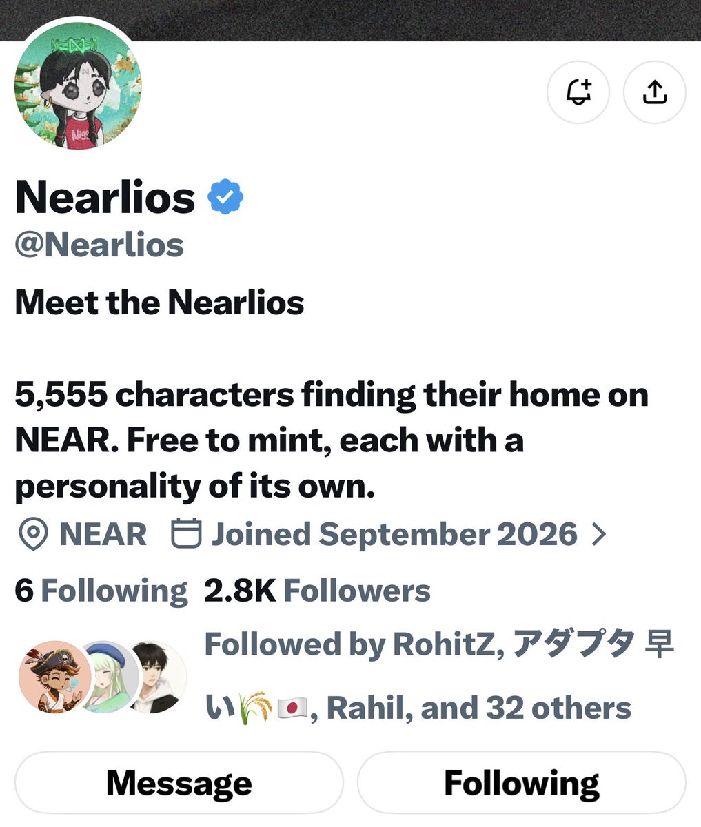 Fraank9991's tweet photo. EARLY ALPHA: NEARLIOS NFT

Something interesting is happening in the NEAR ecosystem!

5,555 unique characters Free mint Every NFT has its own personality Built around NEAR

@Nearlios has opened free mint registration, with only 1,000 spots available.

Register here: https://t.co/hcETTwaZWx⁠

Still early, but definitely worth checking out.

DYOR and don’t miss the registration!