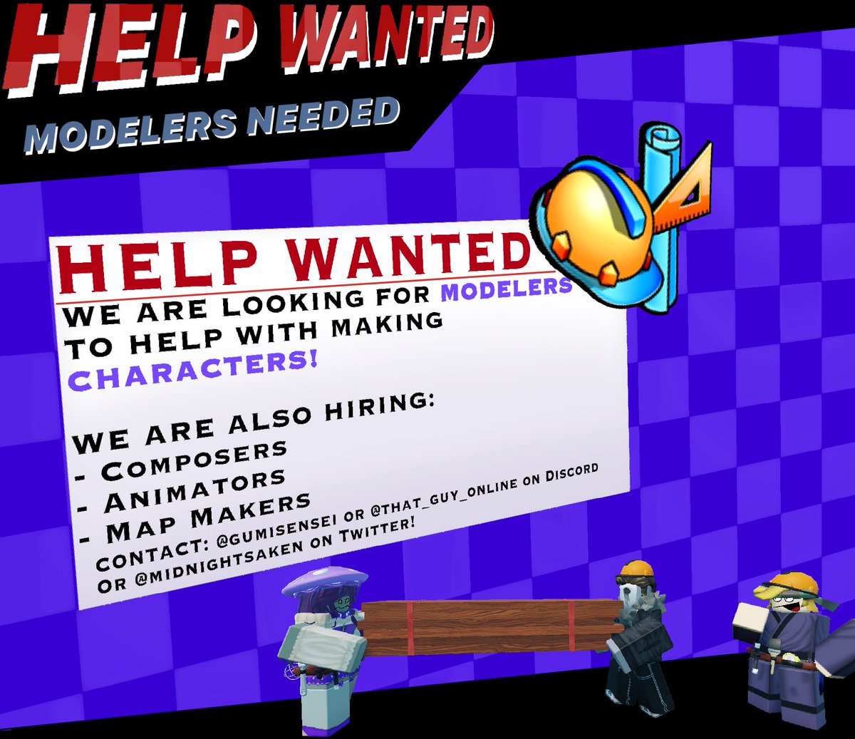 StitchdMidnight's tweet photo. HIRING MODELERS

Interested in helping with the game? Please contact us on our Twitter or DM us on Discord! 

#asym #roblox https://t.co/5ESdJqsFOi