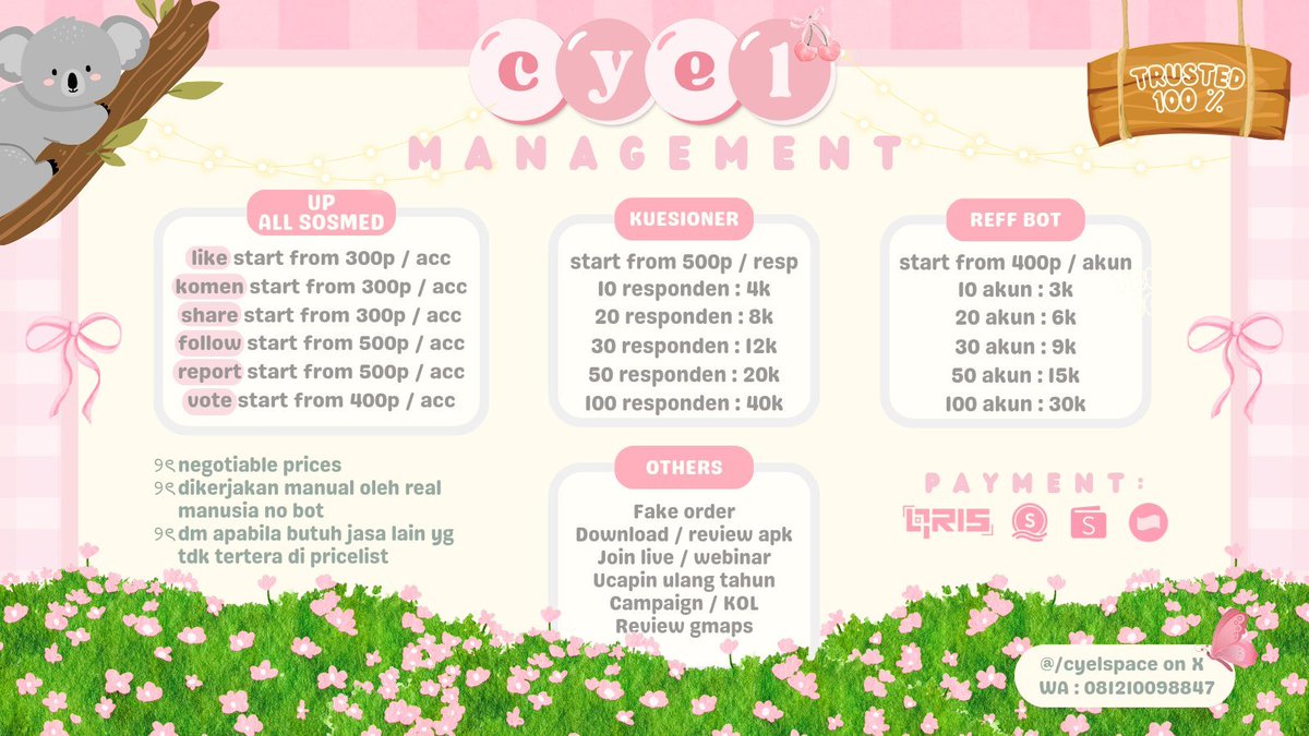 cyelspace's tweet photo. hi ! cyel is backk 👋🏻
buat kalian yang butuh jasa chat, like, follow, isi kuesioner, boleh banget order di @cyelspace yaaa ❤️‍🩹🫶🏻 
— dijamin trusted since 2024 🥹

📍 testi : https://t.co/PTgn5kkm1D
#zonauang #zonajajan #buzzer https://t.co/dNzfr6RwHo