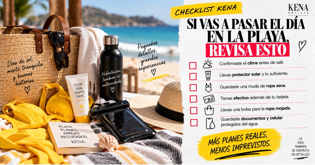KENArevista's tweet photo. #KenaRevista| Un día de playa se disfruta más cuando no estás resolviendo imprevistos. ☀️🏖️
Guarda esta checklist y revisa todo antes de salir. ¿Qué agregarías tú?
#ChecklistKena #Playa #TipsKena #VidaReal https://t.co/NZIdHgqWXn
