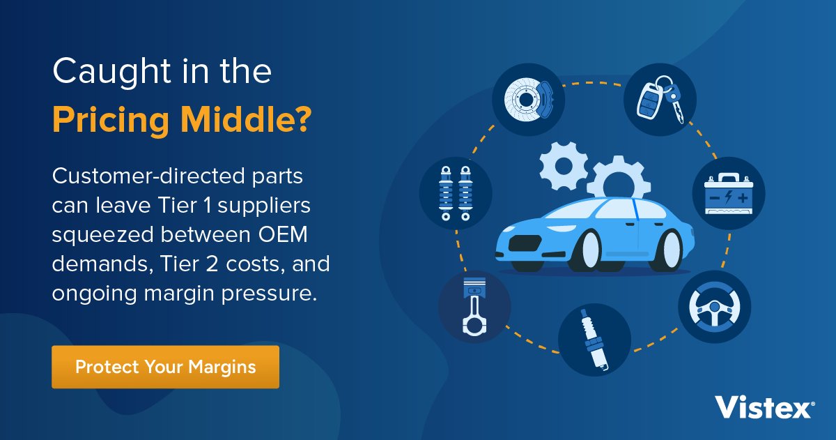 Vistex's tweet photo. 🔎 See how stronger pricing governance, analytics, and commercial processes can help Tier 1 suppliers manage customer-directed parts with greater control.

Protect your margins: 🔗 https://t.co/5GWtu3lRmx

#Pricing #Automotive #RevenueManagement https://t.co/UmXADEH8J6