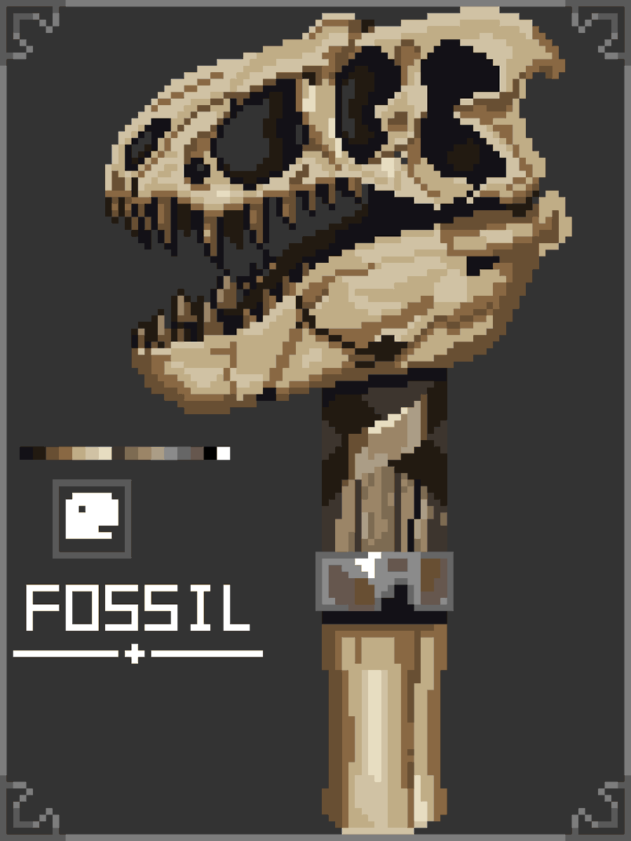 Tukeyaki_blade's tweet photo. 太古の王者、今再び牙を剥く

Day 16 　古代骨槌《白亜の鉄槌》
#ドット絵 
#pixelart 
#毎日ドット絵 https://t.co/sWkYTzQ3uN