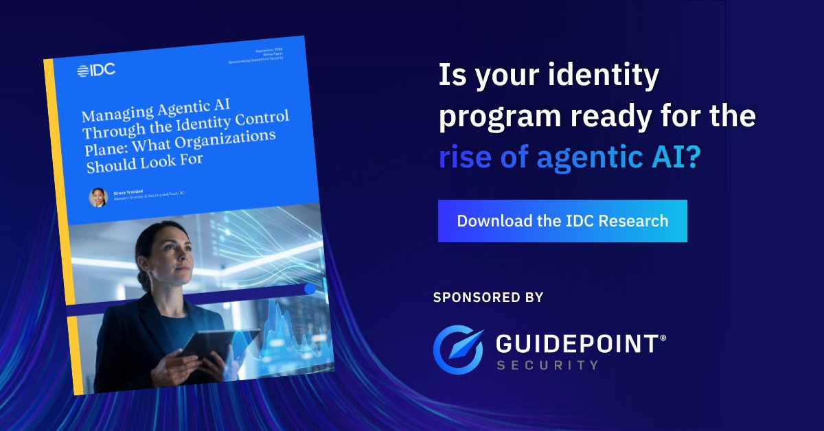 GuidePointSec's tweet photo. AI agents require unique governance as they aren't typical users. New @IDC research reveals challenges like limited visibility and fragmented vendor coverage. Is your identity program ready for the rise of agentic AI?

Download the research, sponsored by @GuidePointSec: https://t.co/stY1iD4BVH