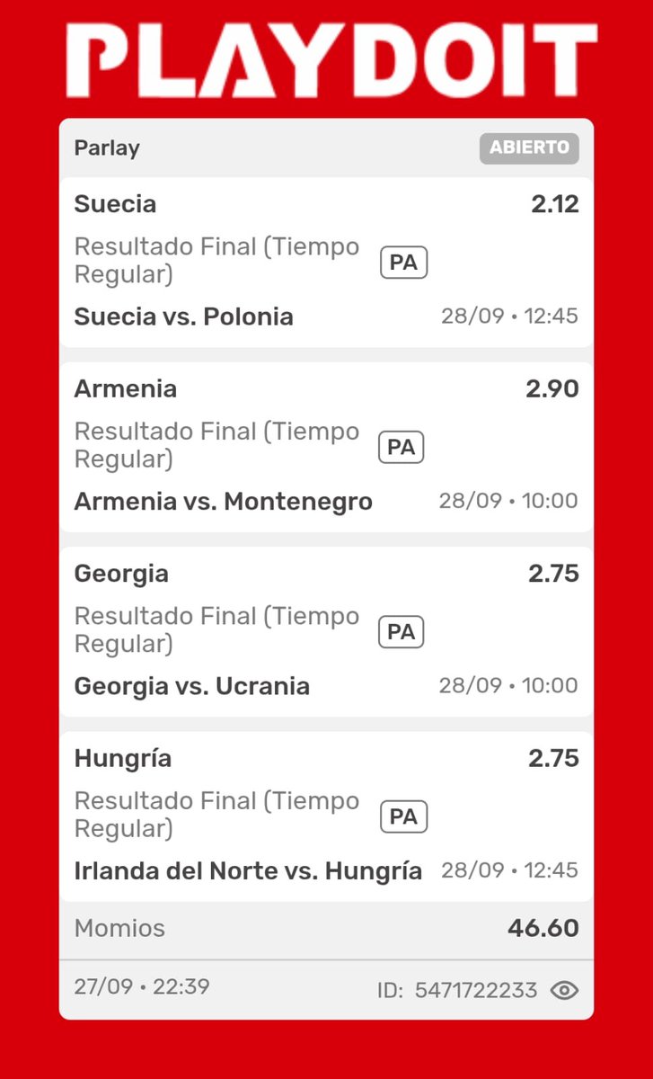 ArmaTipster's tweet photo. VAMOS CON MÁS PICKS PARA HOY 🔥

Armenia vs Montenegro: ambos marcan
1.95x | 5% de banca

Suecia ML vs Polonia
2.12x | 3% de banca

Parlay de goles:
Irlanda del Norte vs Hungría +1.5
Turquía vs Italia +1.5
1.85x | 5% por todo el ticket

Y la bomba: Suecia + Armenia + Georgia + Hungría, todos ML 💣
46.60x | 1% por todo el ticket

14% de banca entre estos cuatro. Deja tu ❤️ si te subes, vamos por más verdes!

#Suecia #Polonia #Armenia #Montenegro #IrlandaDelNorte #Hungría #Turquía #Italia #Georgia #Ucrania #NationsLeague #ArmaPicks