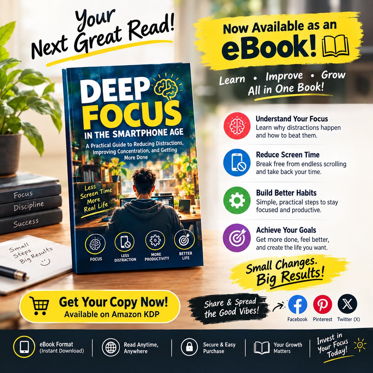 Aravind21327243's tweet photo. 📱 Too many distractions?
Too much screen time?
It’s time to take back your focus.
📖 DEEP FOCUS IN THE SMARTPHONE AGE
A practical guide to better concentration, fewer distractions & getting more done.
👉 Available now https://t.co/9NDcEhdRKR
#DeepFocus #Productivity https://t.co/YOi3sorsTV