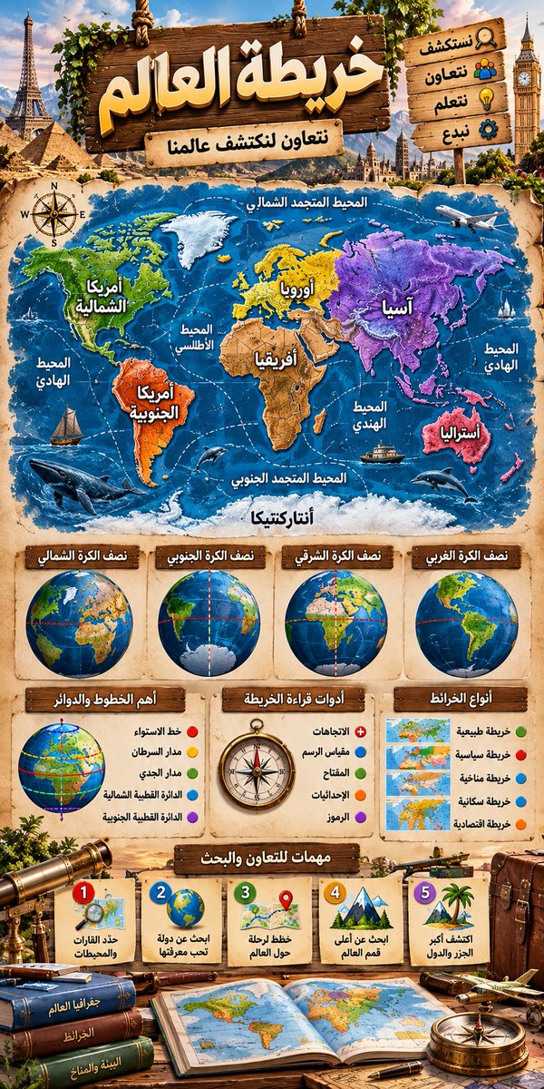 SULTAN__22__'s tweet photo. 🔥 ٥ أكواد تعليمية احترافية… تحوّل المعلومة إلى تجربة بصرية! 🎓📚

صممت لكم ٥ قوالب مختلفة، وكل كود له فكرة واستخدام خاص 👇

🔹 /LEARNINGPATH — 9:18
🧭 مسار تعلّم بصري مرتب من البداية إلى الاحتراف، يعرض الدرس خطوة بخطوة.
📌 مثال: التكامل — من المقدمة، إلى الدوال الأساسية، ثم التكامل بالتعويض والأجزاء والتطبيقات.

🔹 /CHOICEBOARD — 9:18
🎯 لوحة خيارات تعليمية تمنح الطالب عدة مسارات وموضوعات يختار منها ويتعلم بطريقة تفاعلية.
📌 مثال: الفيزياء للصف السابع — القياس، الحركة، القوى، الطاقة، المادة، الحرارة، الصوت والضوء وغيرها.

🔹 /COLLABORATE — 9:18
🌍 تصميم تعاوني يحوّل الموضوع إلى مجموعة مهام وأنشطة للبحث والاستكشاف والعمل الجماعي.
📌 مثال: خريطة العالم — القارات والمحيطات، قراءة الخرائط، خطوط الطول ودوائر العرض، ومهام بحث جماعية.

🔹 /BLENDED — 9:18
🧩 دمج بين الشرح البصري، الأمثلة، التدريب والمراجعة في لوحة تعليمية واحدة.
📌 مثال: جدول الضرب للصف الرابع — الجداول من 1 إلى 12 مع أمثلة سريعة ونصائح للحفظ والتدريب.

🔹 /FLIPPED — 9:18
🔄 تعلّم مقلوب يعرض المفهوم على شكل مراحل متسلسلة ليسهل على الطالب استكشافه قبل الدرس.
📌 مثال: حياة الفراشة — البيضة 🥚 ← اليرقة 🐛 ← العذراء 🟢 ← خروج الفراشة 🦋 ← الفراشة البالغة.

💡 الفكرة: لا تجعل الذكاء الاصطناعي يشرح الدرس فقط… اجعله يبني للطالب تجربة تعليمية كاملة بصرياً.

📐 جميع الأكواد: 9:18

#ذكاء_اصطناعي #تعليم #معلمين #طلاب #تصميم #انفوجرافيك #التقنية #AI #Education #GoogleGemini