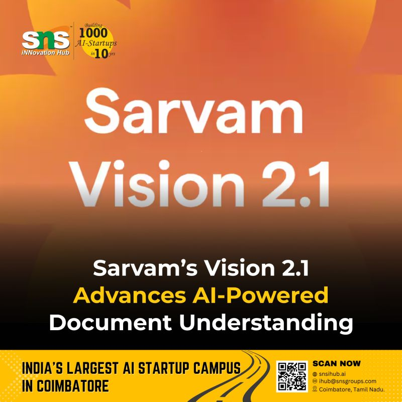 snsihub's tweet photo. Documents Are Becoming Intelligent

@SarvamAI Vision 2.1 advances AI-powered document understanding for processing complex documents.

The shift: from reading documents to understanding them.

#AI #Sarvam #DocumentAI #EnterpriseAI #IndiaAI #Automation #snsihub https://t.co/o7DN6n0JYK