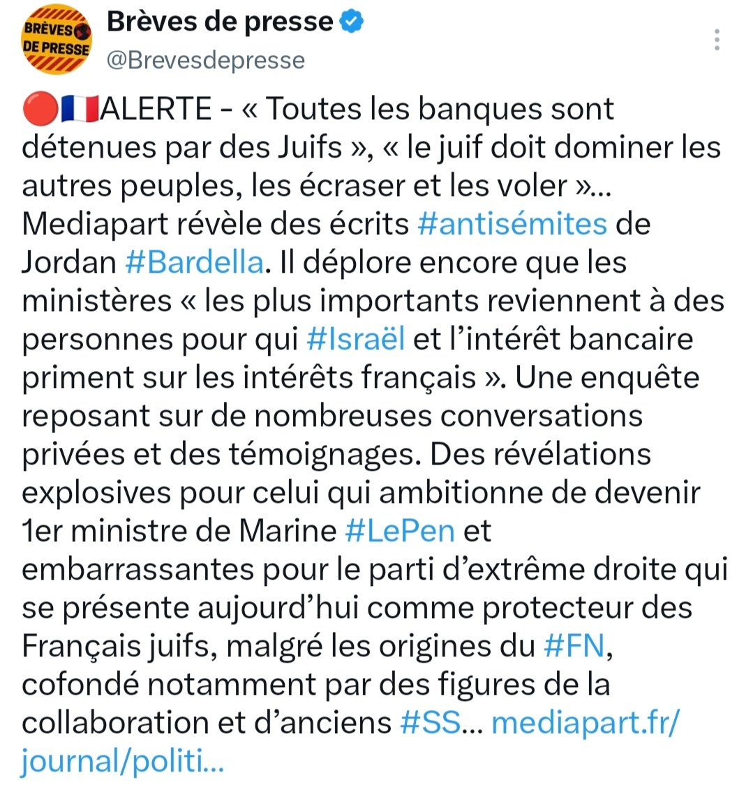 ChiapelloR's tweet photo. @ShannonSeban Parle nous des propos antisémites de @JordanBardella.... https://t.co/wdqXmUEaDO