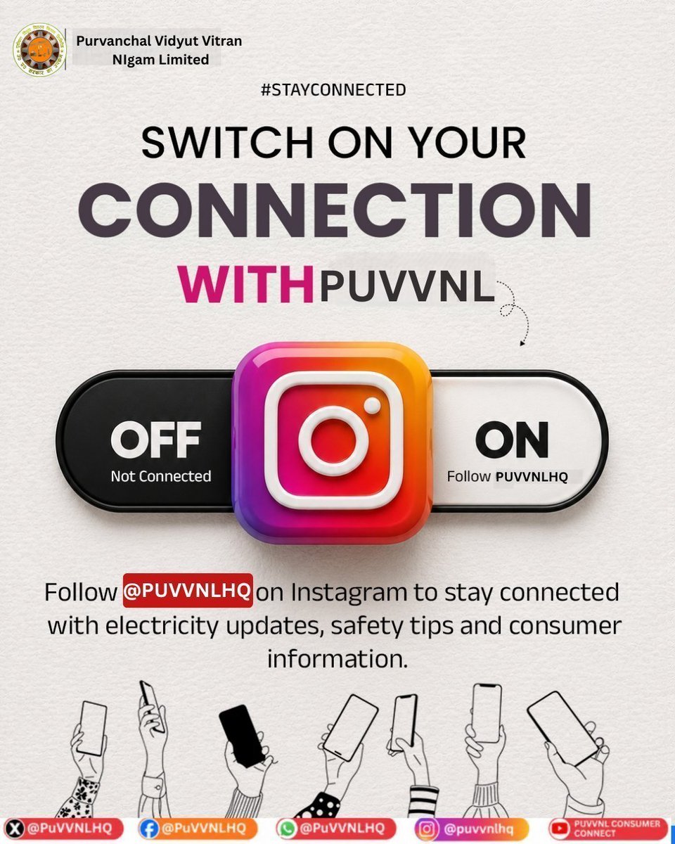 puvvnl_azamgarh's tweet photo. Just like you switch on the power when you need it, switch on your connection with PuVVNL. Follow
@PuVVNLHQ
on Instagram for useful updates, electricity safety tips, consumer services and important information all in one place.
#UPPCL #FollowUPPCL #PUVVNL #StayConnected
@aksharmaBharat
@UPPCLLKO
@PuVVNLHQ