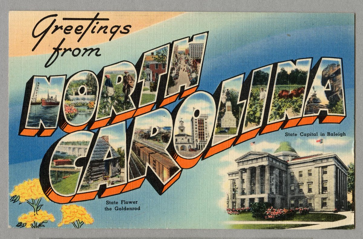 NCmuseumhistory's tweet photo. Happy #NationalNorthCarolinaDay! Check out a few artifacts celebrating our great state. Here's to the land of the long leaf pine! 
1: A wooden carving of the state seal
2: North Carolina postcard
3: North Carolina commemorative plate
4: The North Carolina state toast https://t.co/lLgSCI16u0