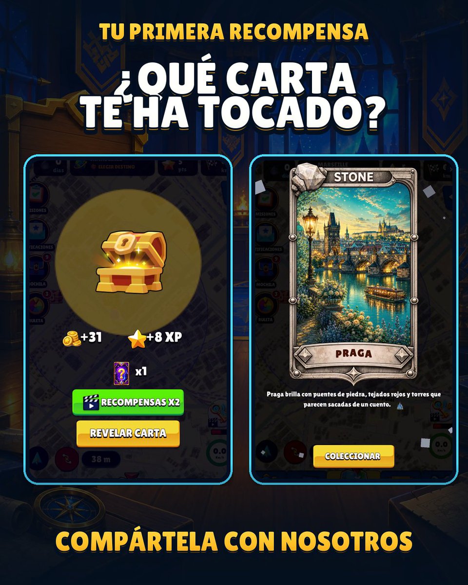 CardQuest_Game's tweet photo. Tu aventura empieza con un paseo. 👣🗺️

Localiza un cofre, camina hasta él y descubre sus recompensas. 🪙⭐🎴

¿Cuál ha sido tu primera carta? ¡Compártela con nosotros!

#CardQuest #CaminaYExplora #ColeccionaCartas https://t.co/0fg3oWV1dQ