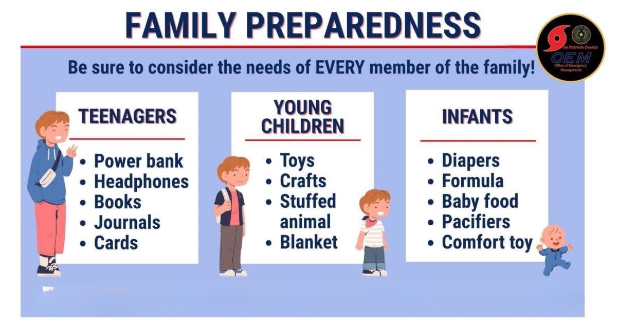 SanPatCountyOEM's tweet photo. 🎒🌀 Is YOUR family disaster ready?

Today is National Family Day — a great reminder that one of the best things we can do for the people we love is make sure we’re prepared when an emergency happens. 💙👨‍👩‍👧‍👦

Don’t wait for an emergency to make a plan. Prepare today! ✅ https://t.co/8oSaEAjz8P