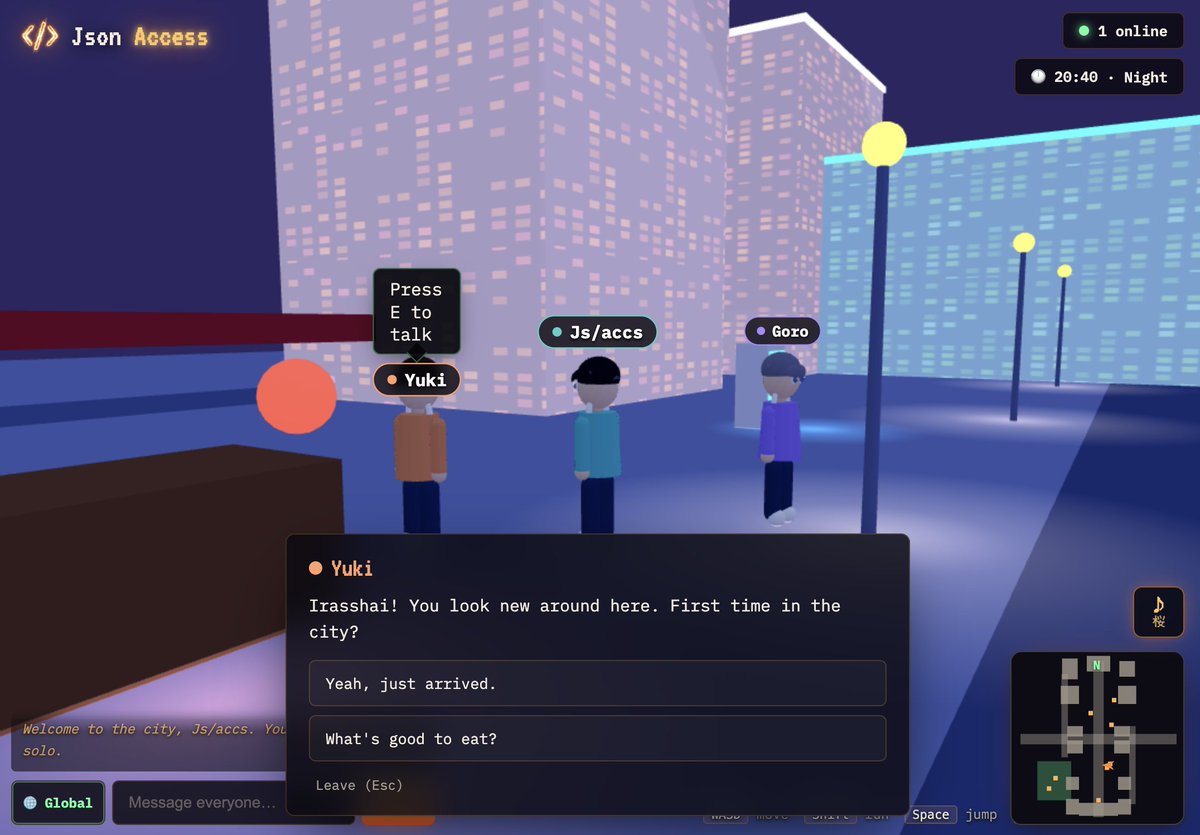jsnaccss's tweet photo. [GAME UPDATE]
Here's what shipped:

📱 Mobile talk button. A tap to talk button now appears when another player is close.
⚡ Smoother dense streets. Rendering has been optimized.
🎵 Music. The city has a soundtrack now.

Thank you to everyone who tested and sent feedback. This update is yours.

https://t.co/OI0kfOww1N