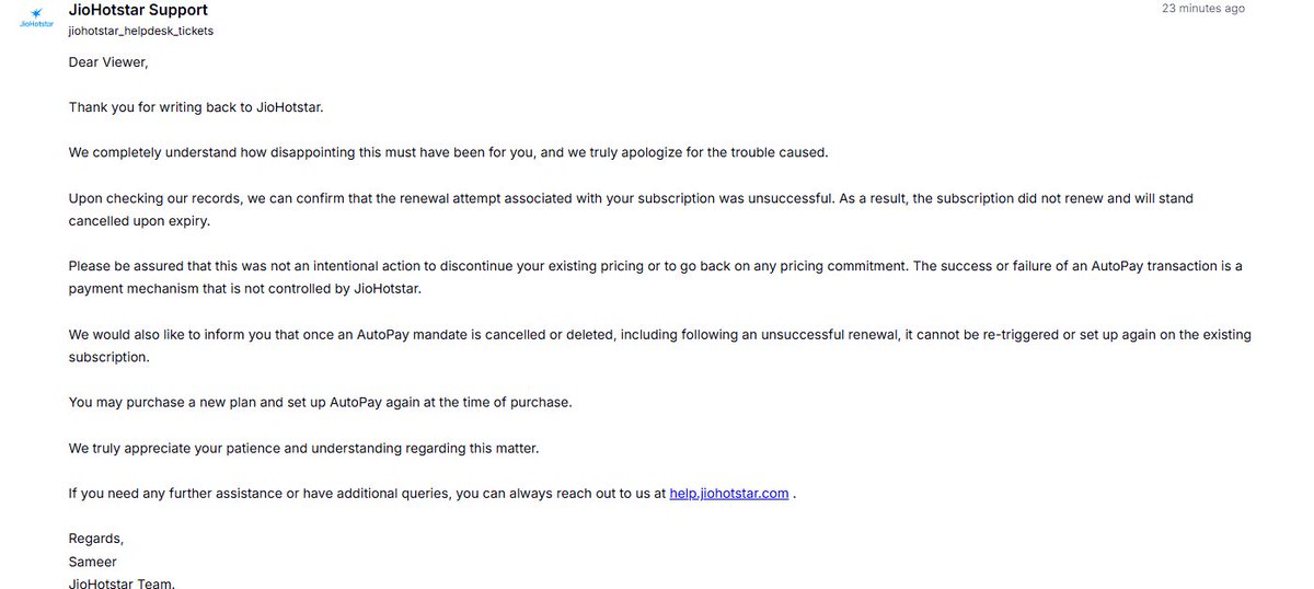 _itzkarthikhere's tweet photo. And the response from your team by the way on the helpdesk portal. (which has no clear solution for me other than subscribing to the new pricing by cancelling my older active subscription) which I feel is unfair given that you have explicitly stated that you will not increase https://t.co/PREadydCyX