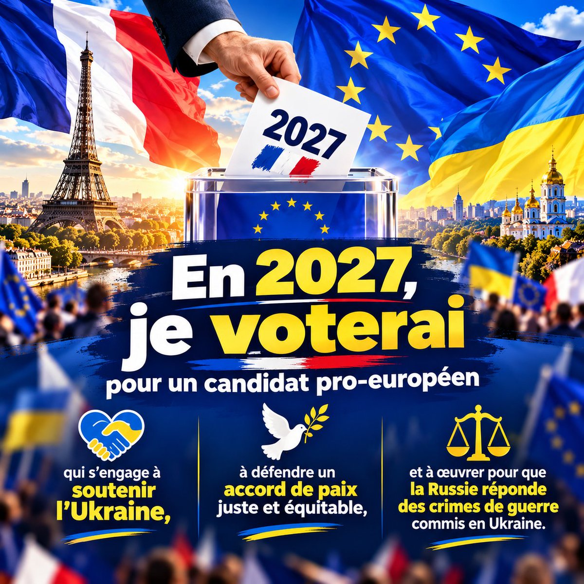 PascalouNafo's tweet photo. 🇫🇷🇪🇺🇺🇦 En 2027, je voterai pour un candidat pro-européen qui s’engage à soutenir l’Ukraine, à défendre un accord de paix juste et équitable, et à œuvrer pour que la Russie réponde des crimes de guerre commis en Ukraine.🇫🇷🇪🇺🇺🇦
Et vous ?? 🤔🤔 https://t.co/c8szQ4lJPF