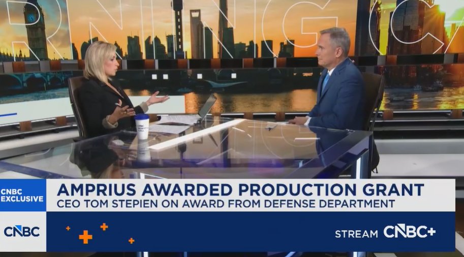 Amprius_'s tweet photo. Thank you @MorganLBrennan from @CNBC Morning Call for sitting down with Amprius CEO Tom Stepien to discuss our recently awarded $75 million grant from the @DeptofWar.🔋

⬇️Watch below.

https://t.co/MXu2O4K2XW

$AMPX #defense #defensetech #drones #tech #batterytech #innovation https://t.co/YK8UimiZb1