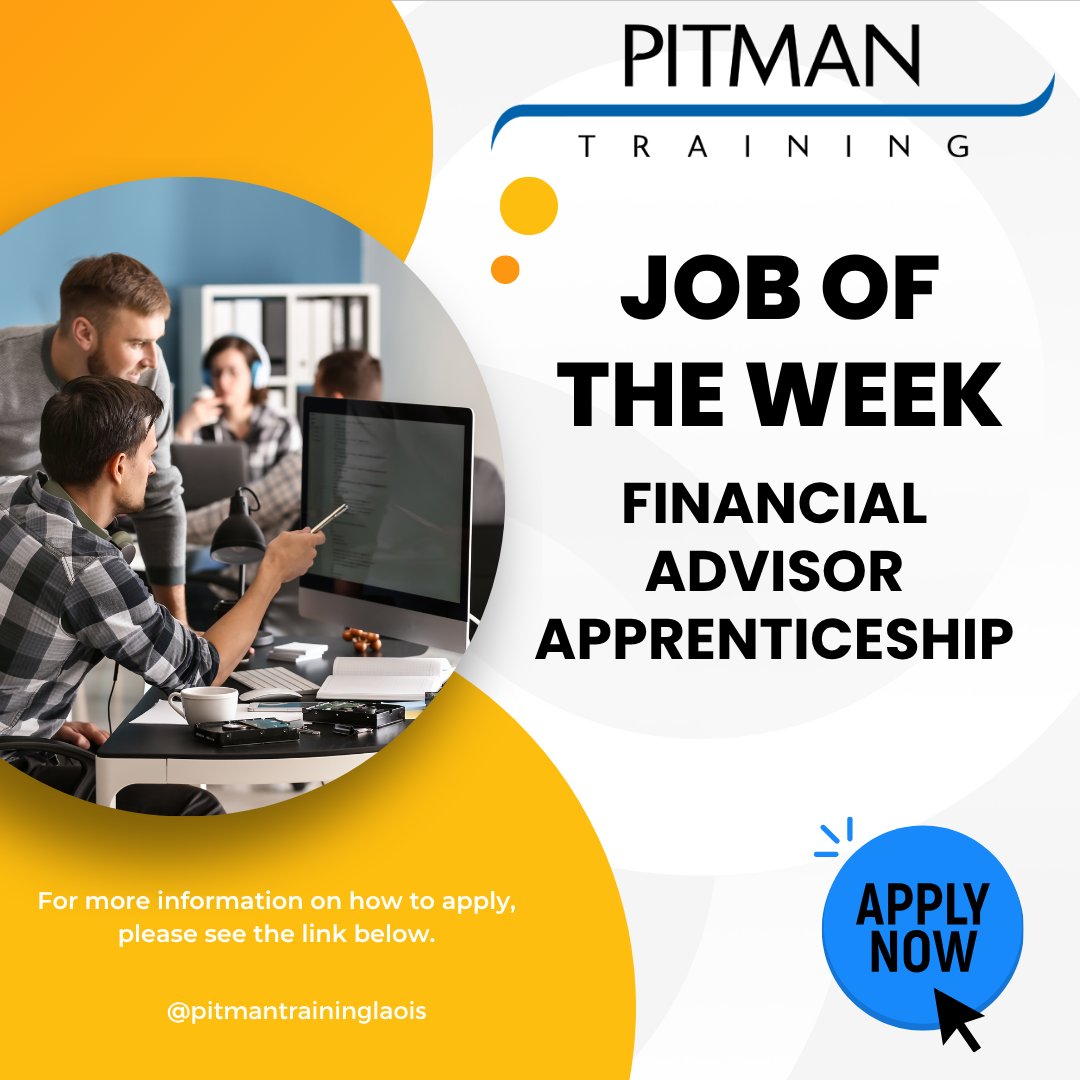 PitmanLaois's tweet photo. 💼 Job of the Week!

📍 Portlaoise
🎓 Financial Advisor Apprenticeship
📚 Work towards a QFA qualification
💻 Full training provided
📈 Opportunity to build a career in financial services
Previous sales experience required.
#JobOfTheWeek #LaoisJobs #Apprenticeship #PortlaoiseJobs https://t.co/TB3SH1KtZj