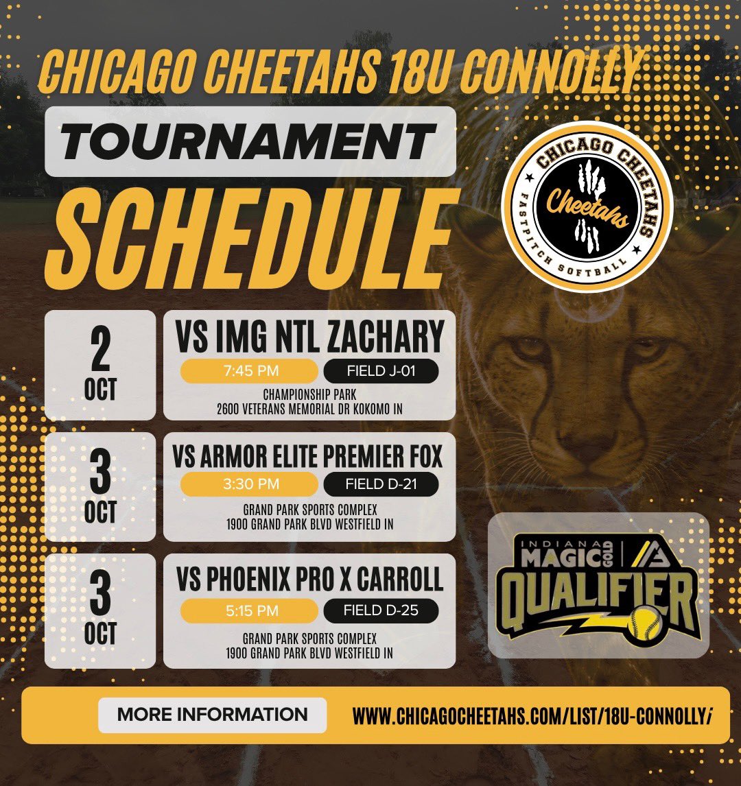 MCCheetahs's tweet photo. 🥎Schedule drop‼️ IMG Alliance Qualifier this weekend in Westfield, Indiana #FlyWithMason #GoCheetahs #WePlayFast @BoDomeBville @ExtraInningSB @LineDsoftball @Los_Stuff @tagupSoftball @thealliancefp https://t.co/uQmrxYAmN3