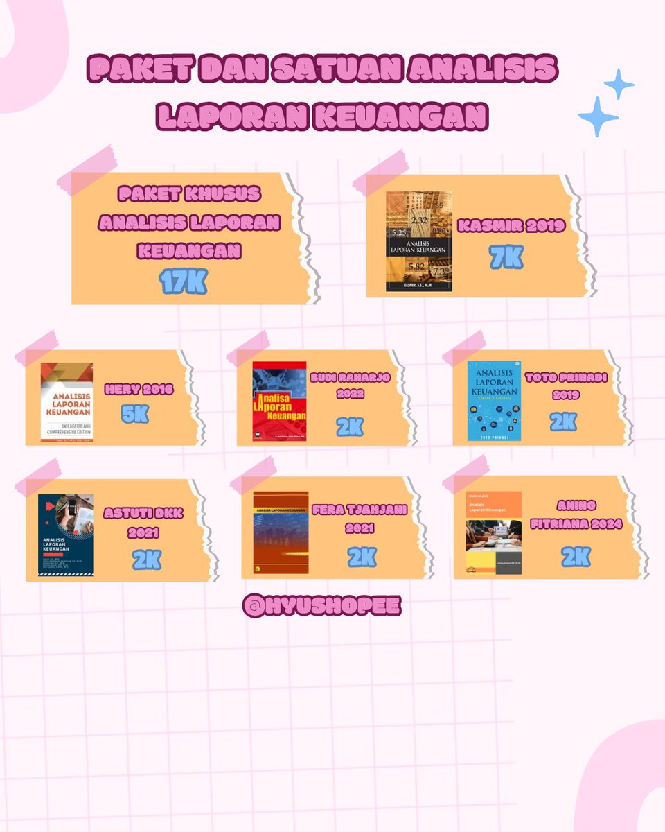 hyushopee's tweet photo. 💸📚 ANALISIS LAPORAN KEUANGAN, ANYONE?

buat yang lagi butuh referensi buat tugas atau belajar, ada beberapa ebook Analisis Laporan Keuangan yang tersedia ✨

💗 harga mulai 2K
💗 ada paket hemat

📩 cek katalog lengkap di link bio
atau langsung DM / WhatsApp♡ https://t.co/2RuCOHGhR8