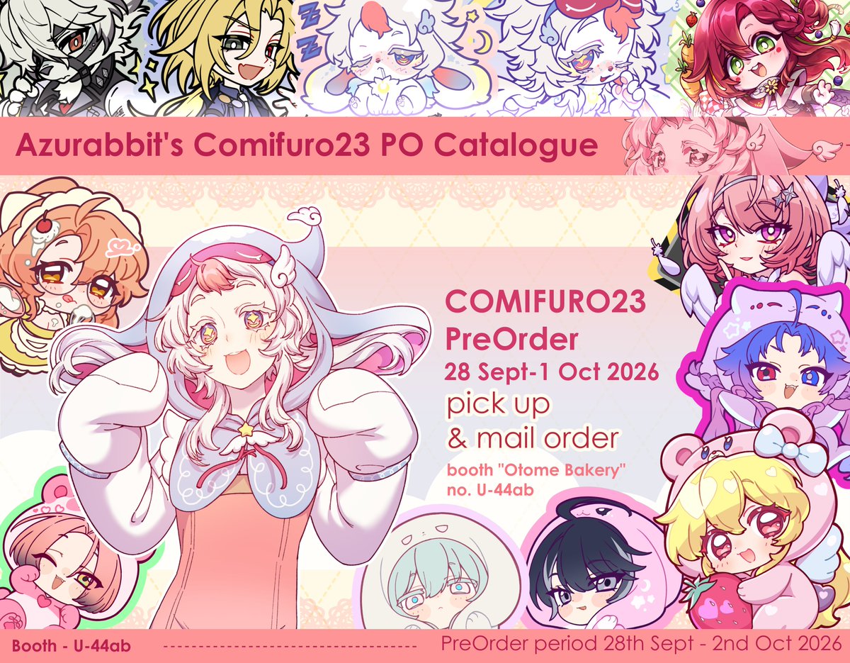 miomawla's tweet photo. (1/5)
[Likes &amp; shares appreciated!❤️]

Azurabbit's CF23 PreOrder CATALOGUE
Pick-up &amp; Mail Order are OPEN!

Form Link : https://t.co/IH5Nn9GWsX

PO PERIOD 28th Sep - 2nd Oct 2026

Min. Order : IDR 70K
#cf23 #cf23catalogue https://t.co/1uqlYSLhlO