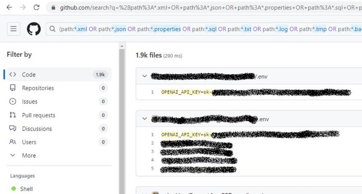 sergiorocaa's tweet photo. Puedes literalmente buscar OPENAI_API_KEY en GitHub y encontrar miles de claves API expuestas.

Gracias vibe coders 🙏 https://t.co/m1P0iIzC8u