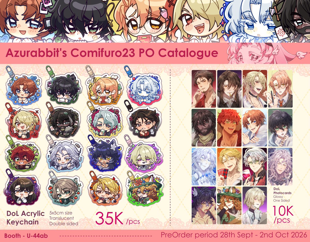 miomawla's tweet photo. (3/5)
[Likes &amp; shares appreciated!❤️]

Azurabbit's CF23 PreOrder CATALOGUE
Pick-up &amp; Mail Order are OPEN!

Fandom : DoL,  Honkai Starrail
#cf23 #cf23catalogue https://t.co/F0QUCOkWq4