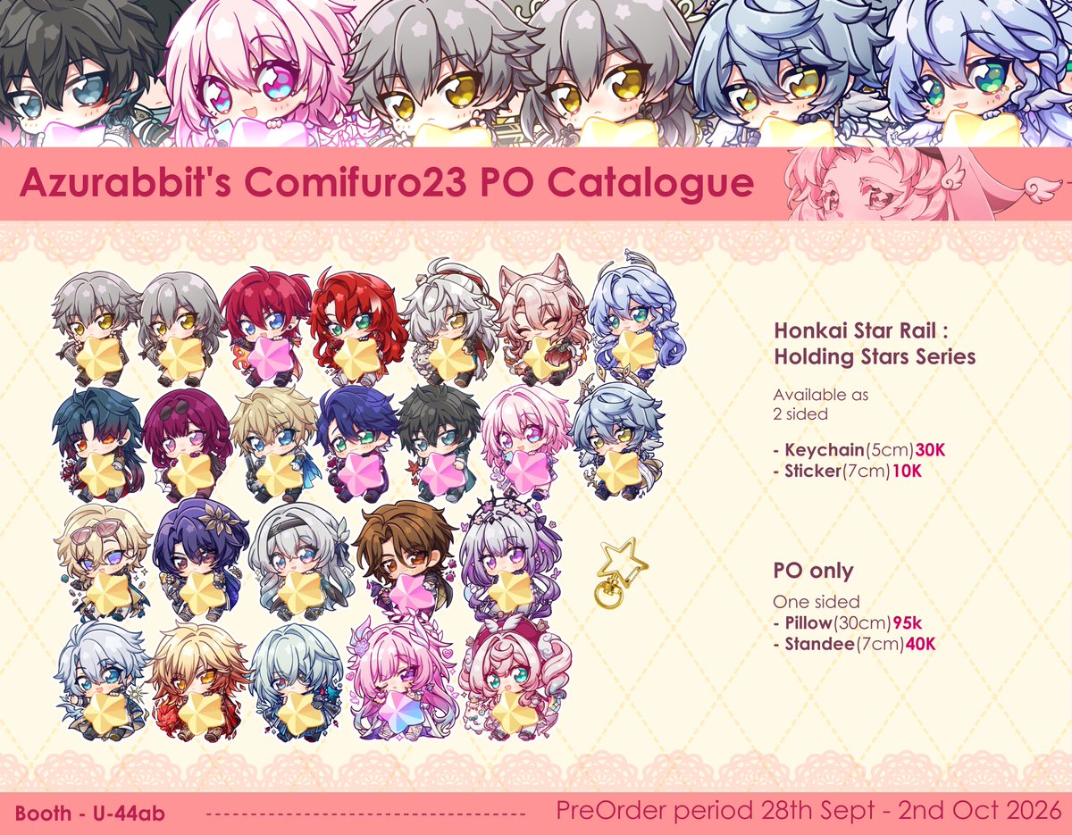 miomawla's tweet photo. (3/5)
[Likes &amp; shares appreciated!❤️]

Azurabbit's CF23 PreOrder CATALOGUE
Pick-up &amp; Mail Order are OPEN!

Fandom : DoL,  Honkai Starrail
#cf23 #cf23catalogue https://t.co/F0QUCOkWq4