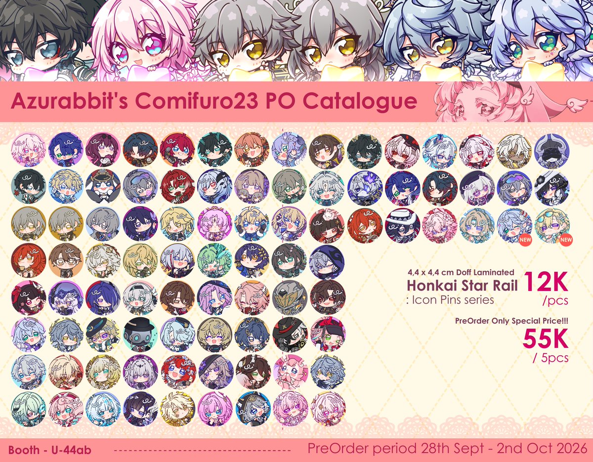 miomawla's tweet photo. (3/5)
[Likes &amp; shares appreciated!❤️]

Azurabbit's CF23 PreOrder CATALOGUE
Pick-up &amp; Mail Order are OPEN!

Fandom : DoL,  Honkai Starrail
#cf23 #cf23catalogue https://t.co/F0QUCOkWq4