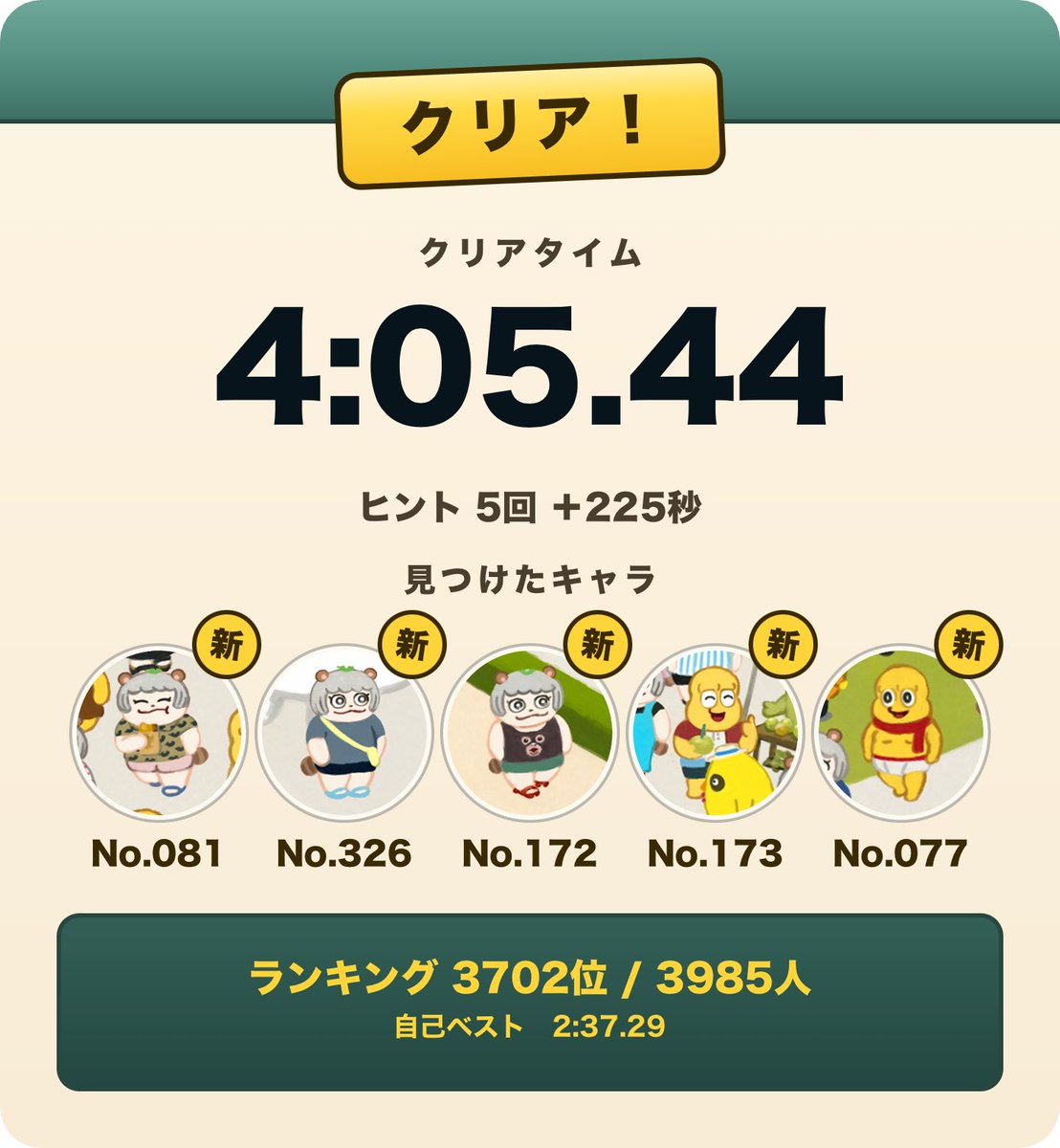 keiko0720's tweet photo. ぽこピーをさがせ！
クリアタイム 4:05.44
ランキング 3702位
https://t.co/fYSINUJ8WP
#ぽこピーワールドキッチン
おばーちゃん全然わからん https://t.co/Us2WWr4ZvO