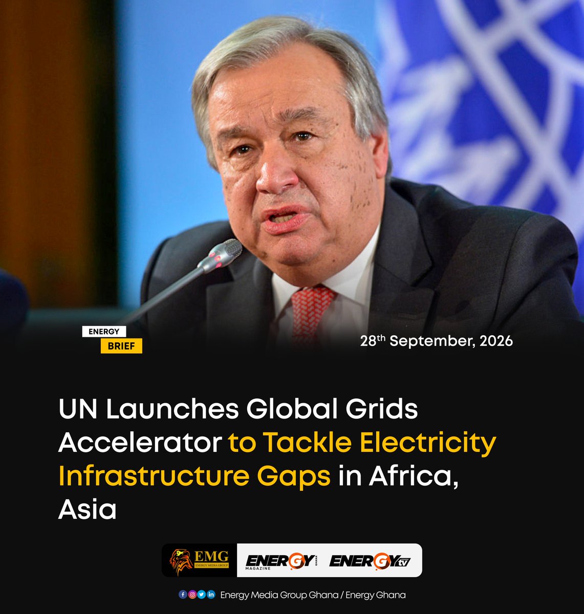 _EnergyGhana's tweet photo. UN Secretary-General António Guterres has launched the Global Grids Accelerator to mobilise investment in electricity infrastructure across Africa and South-East Asia. Read more https://t.co/lqprSGUipT https://t.co/cpID7TAw8x