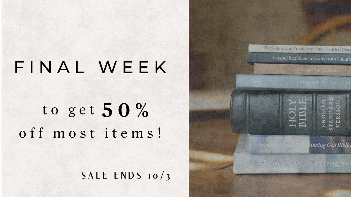 mediagratiae's tweet photo. Don't miss your chance to get 50% off most items!
Shop now: https://t.co/CKa7oZZsxD
#ChristianBooks #BibleStudies #Reformed #Puritans https://t.co/2yJnqhVq4N