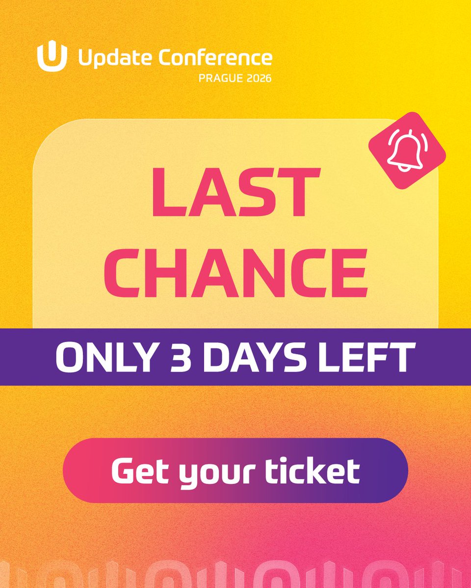 update_conf's tweet photo. Just 3 days left before #UCP26 tickets move to the next price tier.

🛠️ Pre-conference workshops: November 11
🎤 Conference: November 12–13
📍 Prague &amp; Online

Get your ticket at the current price:
https://t.co/prqlFK8HVZ https://t.co/uZgS9eYh1u