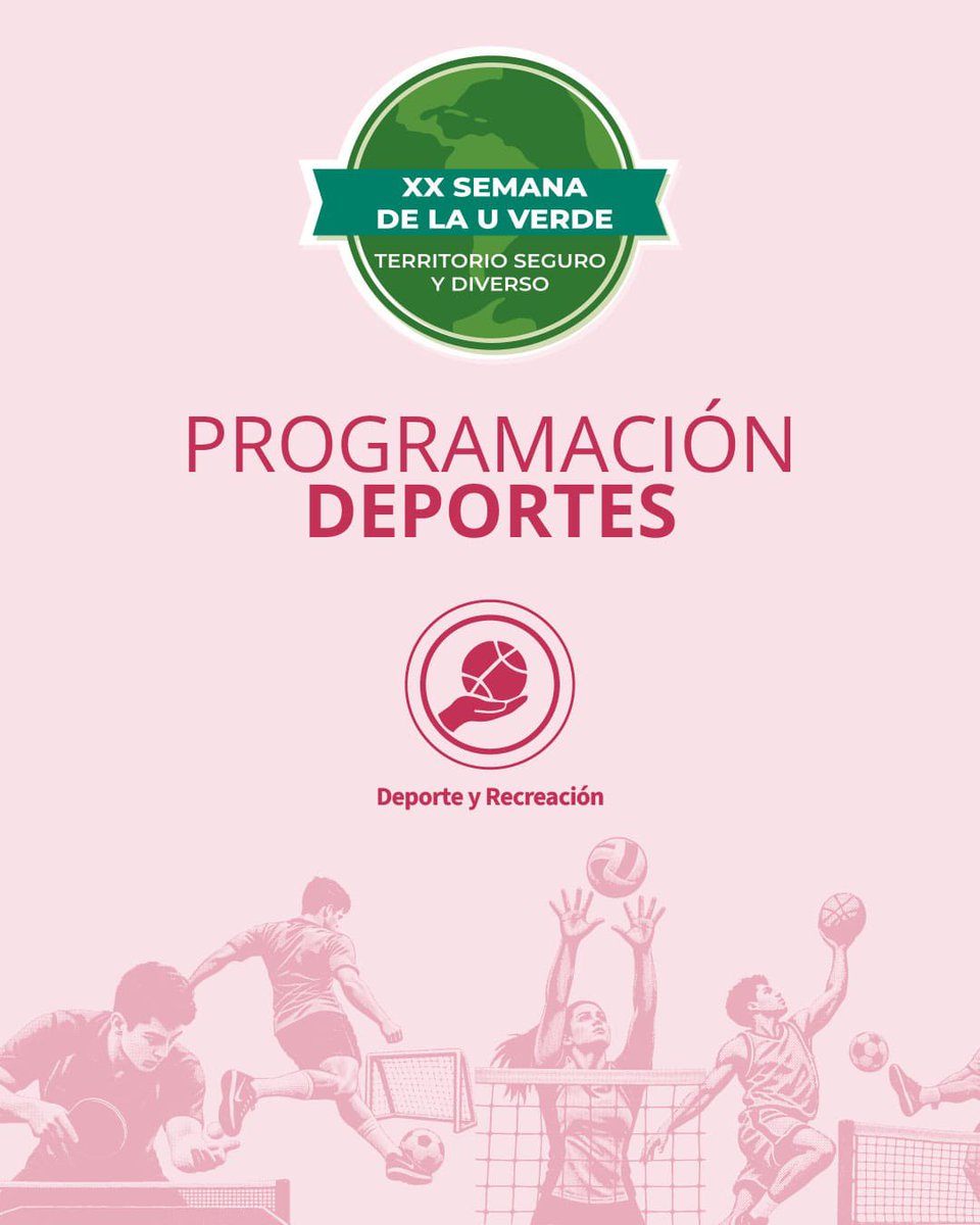 UNIAGRARIA's tweet photo. 🏆💚 ¡Conoce la programación deportiva de la XX Semana de la U Verde!

Prepárate para descubrir las actividades deportivas que harán parte de esta gran semana en UNIAGRARIA. ⚽🏀🏐

📅 Consulta la programación y entérate de los encuentros y actividades que se llevarán a cabo. https://t.co/FKEs2GDH0v