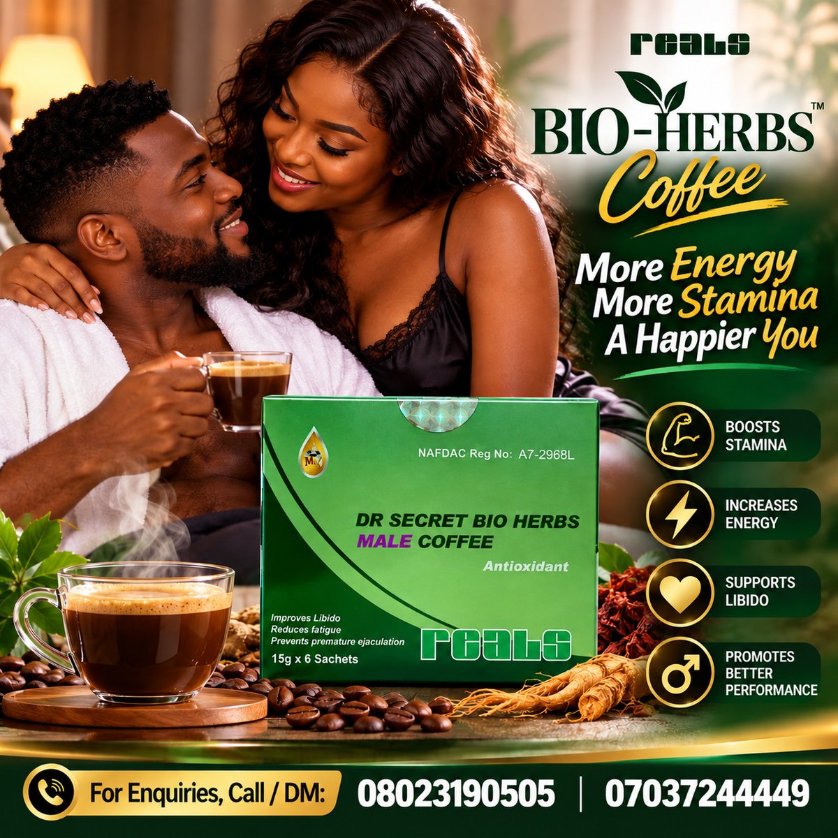 RealsGroup's tweet photo. ☕🔥 More energy. More stamina. More confidence.

Meet Bio-Herbs Coffee—made for men who want to keep their energy up and their vitality going. 💪🏽⚡

Start your day strong. Make every moment count!

📲 Call/DM: 08023190505 | 07037244449

#BioHerbsCoffee #RealsPharmaceutical https://t.co/C9gIh0ovjm