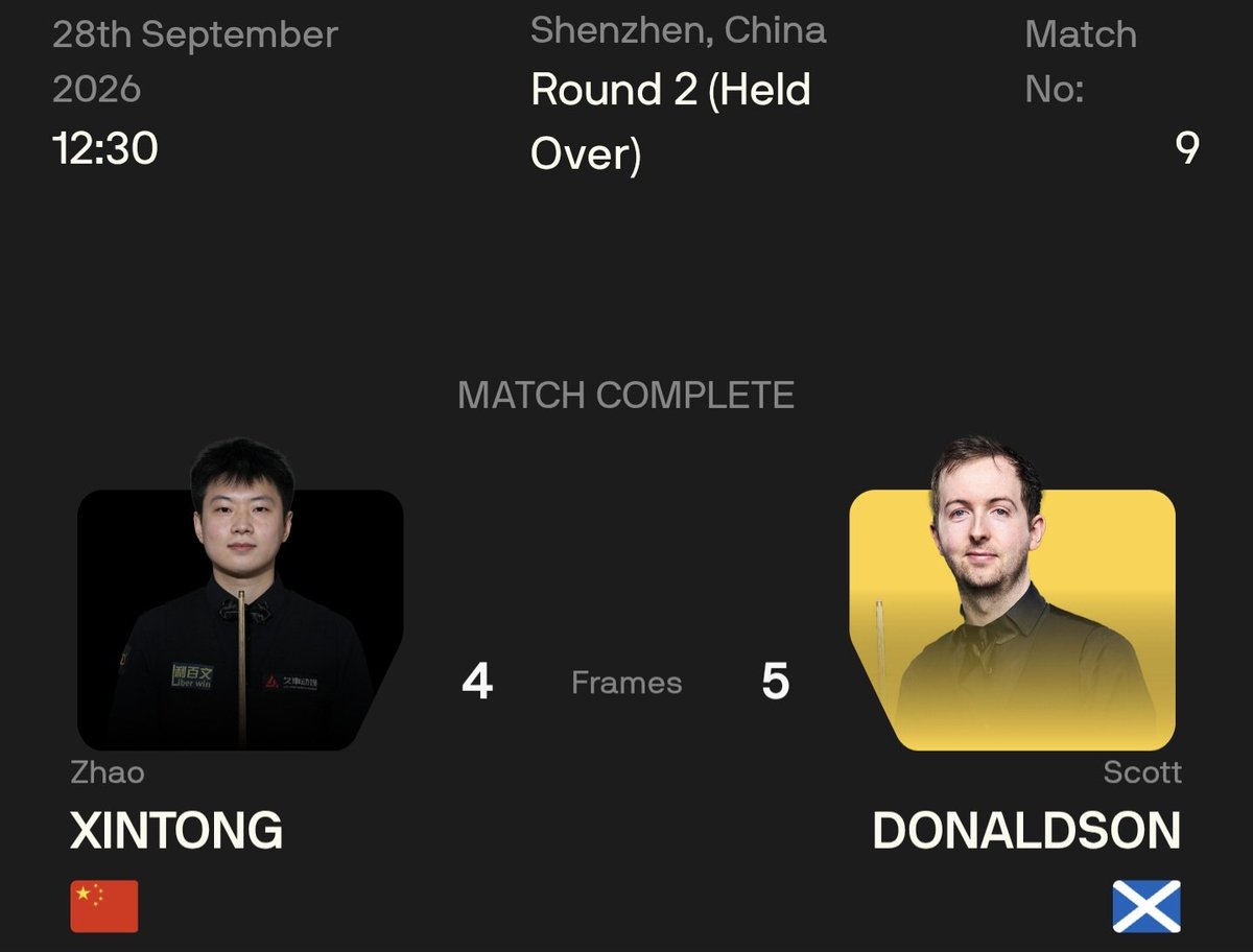 RobJF24's tweet photo. Tremendous scalp for Scott Donaldson. Knocking out the world number one on his own turf—and in a decider, no less.

His best result in 2026, by some distance 👏

#ShenzhenOpen https://t.co/hoVuc2EnvV