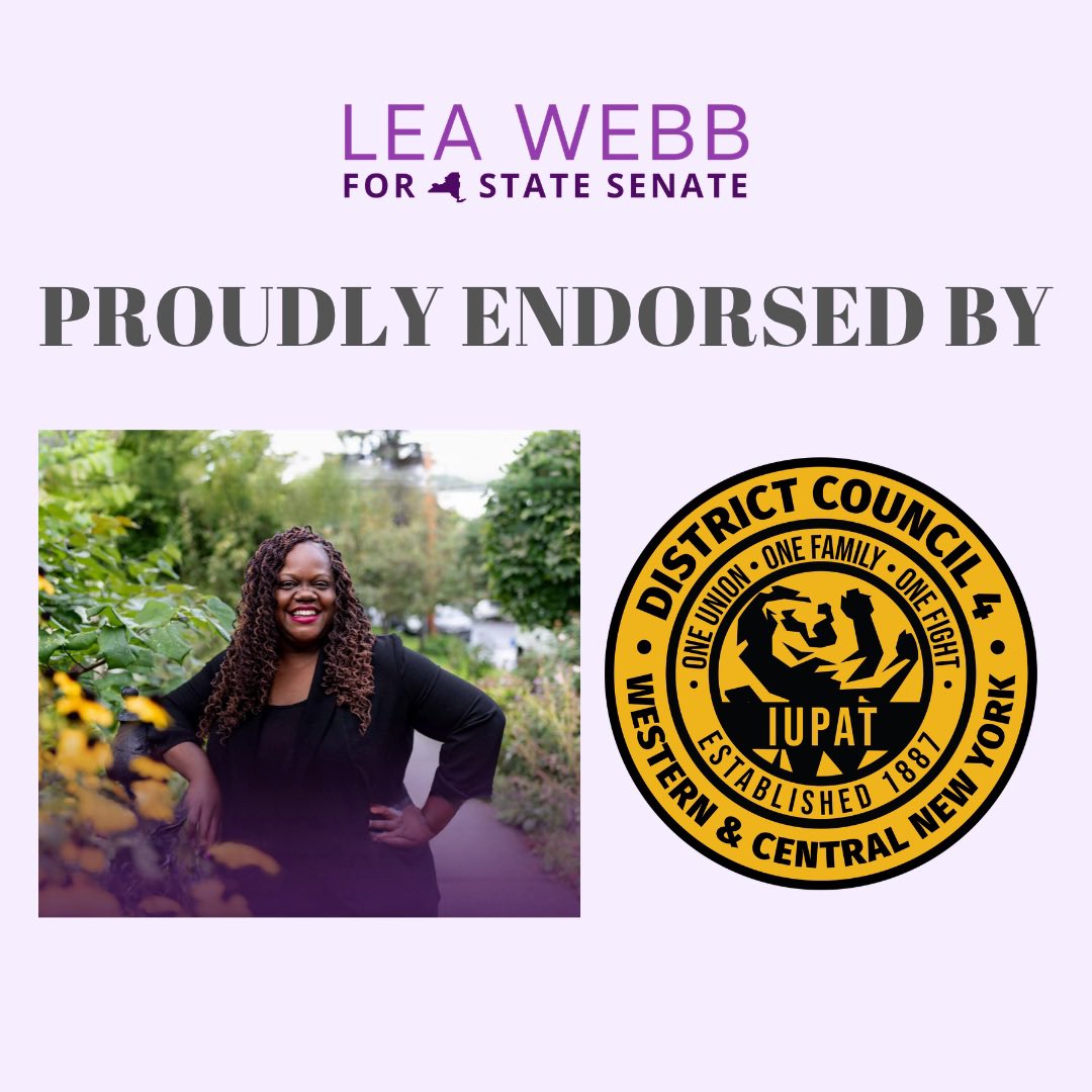 leawebbforny's tweet photo. I am proud to receive the endorsement of the hard-working men and women represented by IUPAT DC4. I look forward to our continued work together to support fair wages, good benefits, and strong worker-safety protections for workers and their families across Upstate New York. https://t.co/Kf3F9Bd7UN