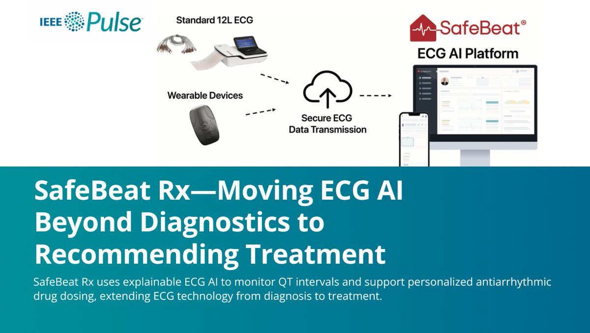 IEEEembs's tweet photo. The latest #IEEE PULSE feature explores how @SafeBeat Rx is moving ECG-based AI beyond diagnostics toward treatment recommendations. 

Authors: @DrRachitaEP, Margaret Ferrari, and @Walker_McHugh. 

Read the full article: https://t.co/7Adj3D0fie

@FDA @bostonsci https://t.co/TYJ91gCmUc