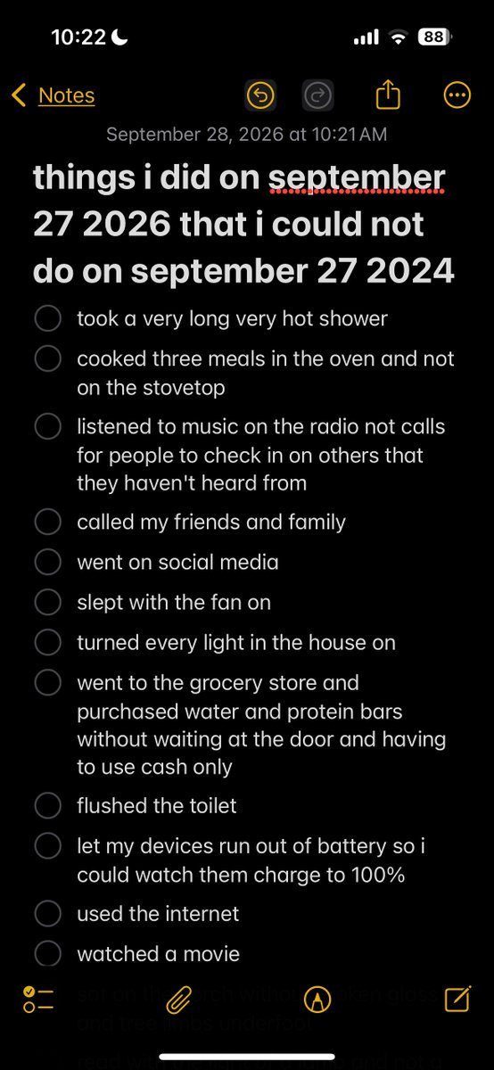 mcdannosfiveo's tweet photo. made a list of things i did yesterday on the 2 year anniversary of hurricane helene hitting and destroying WNC because i survived https://t.co/Bn0OtydhcD