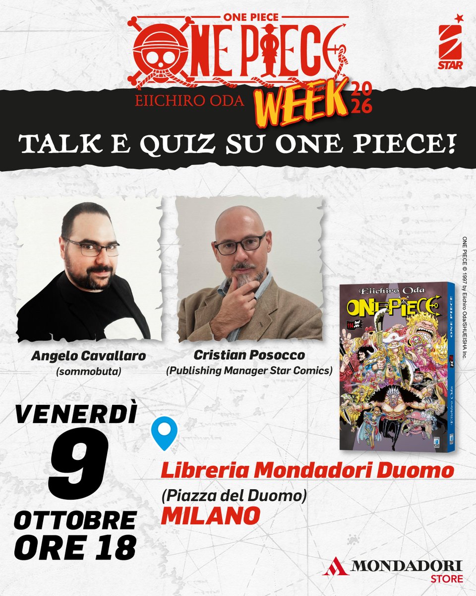EdStarComics's tweet photo. Torna in fumetteria e libreria la ONE PIECE WEEK! La settimana dal 6 al 13 ottobre sarà dedicata al leggendario manga del maestro Eiichiro Oda e ci saranno delle bellissime sorprese per voi! 👉 https://t.co/sbl9CpkBx6 #starcomics #ilovemanga #onepiece https://t.co/ttNfU3sbP3