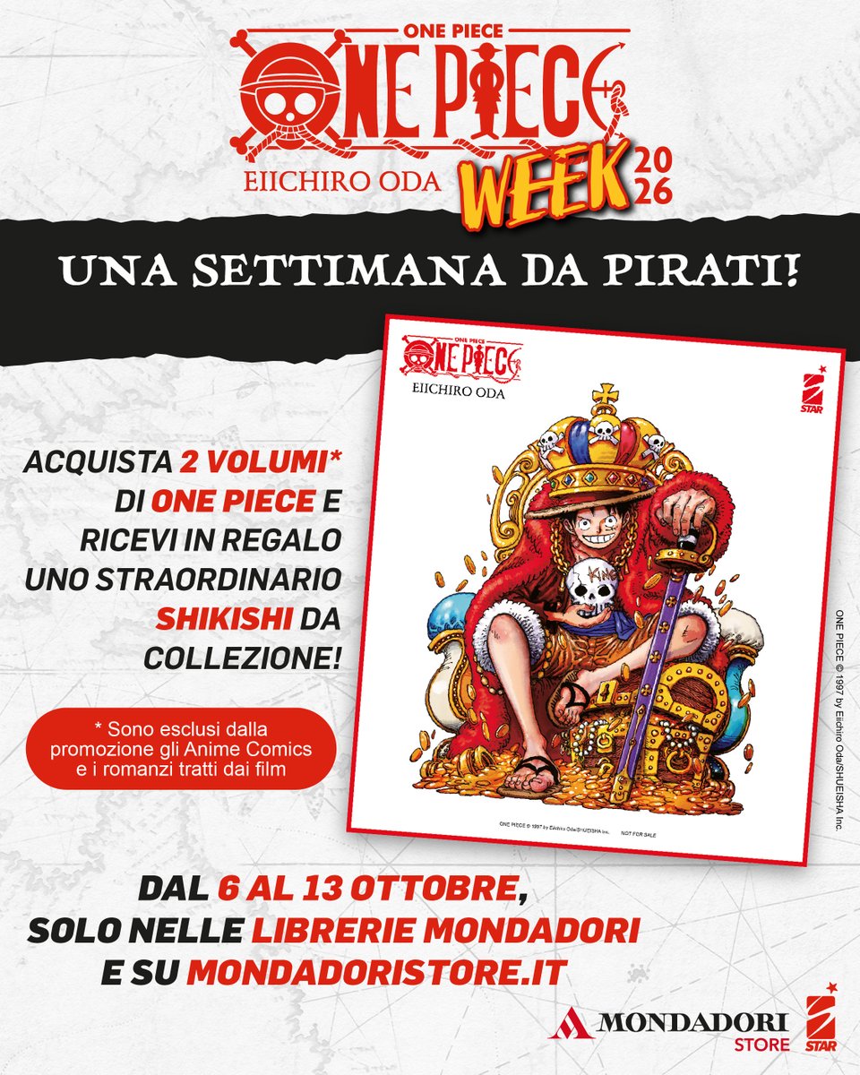EdStarComics's tweet photo. Torna in fumetteria e libreria la ONE PIECE WEEK! La settimana dal 6 al 13 ottobre sarà dedicata al leggendario manga del maestro Eiichiro Oda e ci saranno delle bellissime sorprese per voi! 👉 https://t.co/sbl9CpkBx6 #starcomics #ilovemanga #onepiece https://t.co/ttNfU3sbP3