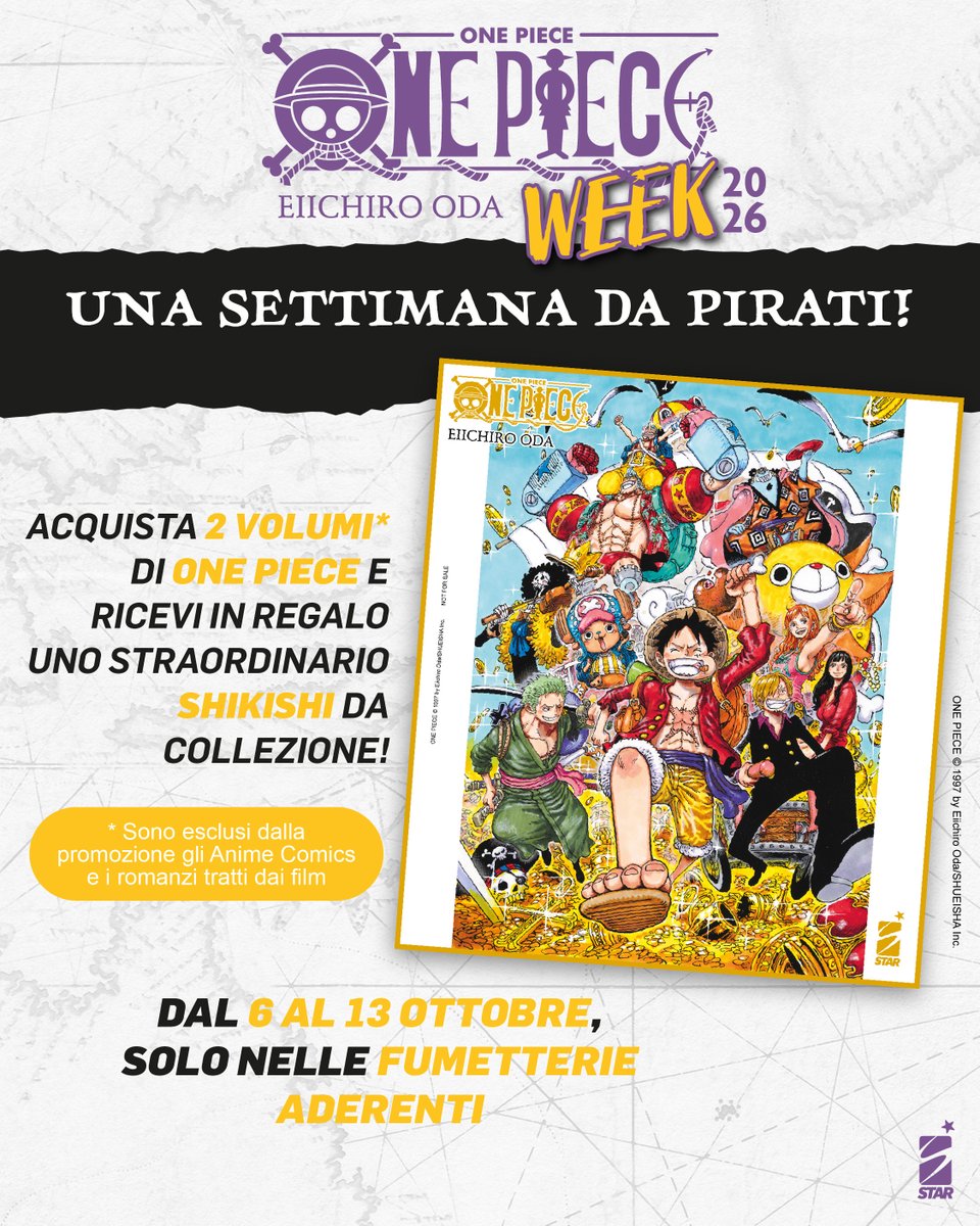 EdStarComics's tweet photo. Torna in fumetteria e libreria la ONE PIECE WEEK! La settimana dal 6 al 13 ottobre sarà dedicata al leggendario manga del maestro Eiichiro Oda e ci saranno delle bellissime sorprese per voi! 👉 https://t.co/sbl9CpkBx6 #starcomics #ilovemanga #onepiece https://t.co/ttNfU3sbP3