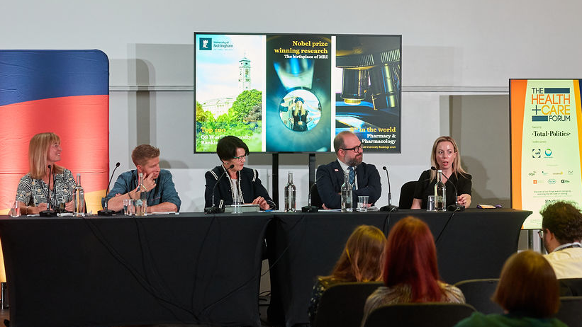 TotalPolitics's tweet photo. Our thanks to (l to r) @McglennonNicole, MD, @Healthinn_em, @drmaxlwilson Head of the Brain Data Group, Prof. Jane Norman, Vice Chancellor, University of Notts (Chair), David Thomas @AlzResearchUK and @Sarah_Hall81 MP for today’s debate on matters of the mind at #HandCF26 #Lab26 https://t.co/qEXY0udCQ4